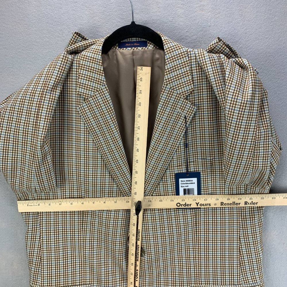 **SOLD**Roberto Rosso Sport Coat Mens 44R Brown Blue Check Wool Blend - Picture 9 of 16